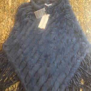 Blue Fur Poncho with Fringe